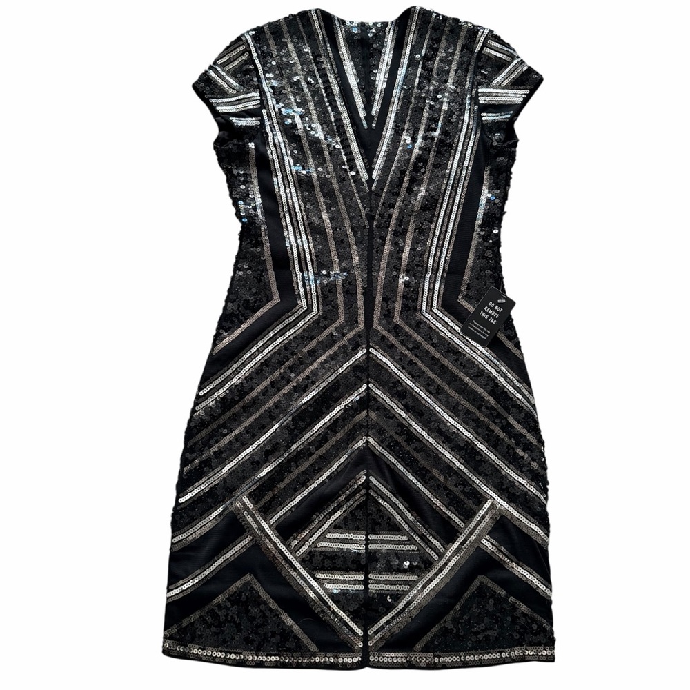 EXPRESS BLACK AND SILVER ART DECO SILVER SEQUIN DRESS NEW WITH TAGS SIZE XS - Picture 5 of 10
